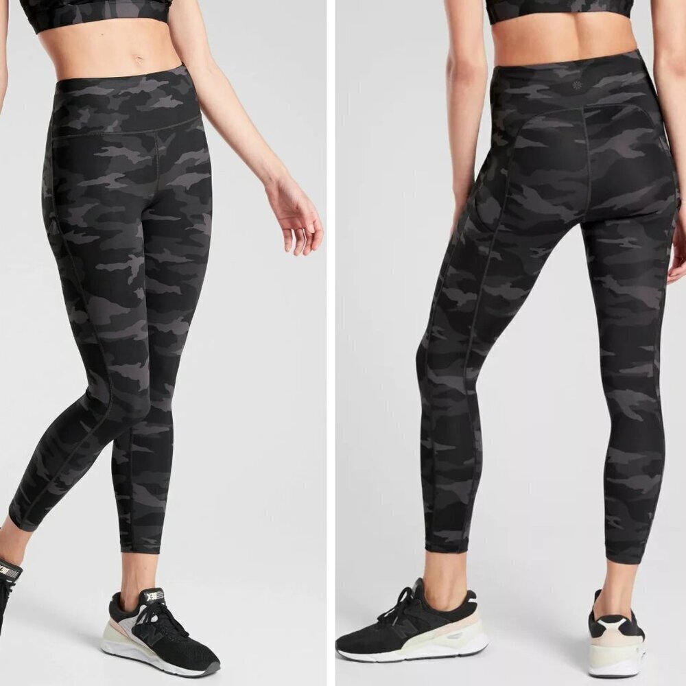 Athleta Ultimate Stash Pocket 7/8 Tight Camouflage Black Gray - 29976